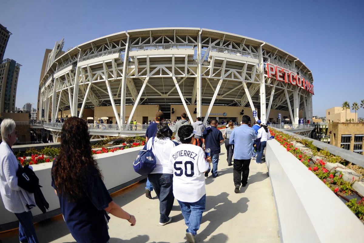 April 5, 2012; San Diego, CA, USA; San Diego Padres fans make their way to the seats prior to a game against the Los Angeles Dodgers during opening day at Petco Park.  Mandatory Credit: Christopher Hanewinckel-US PRESSWIRE