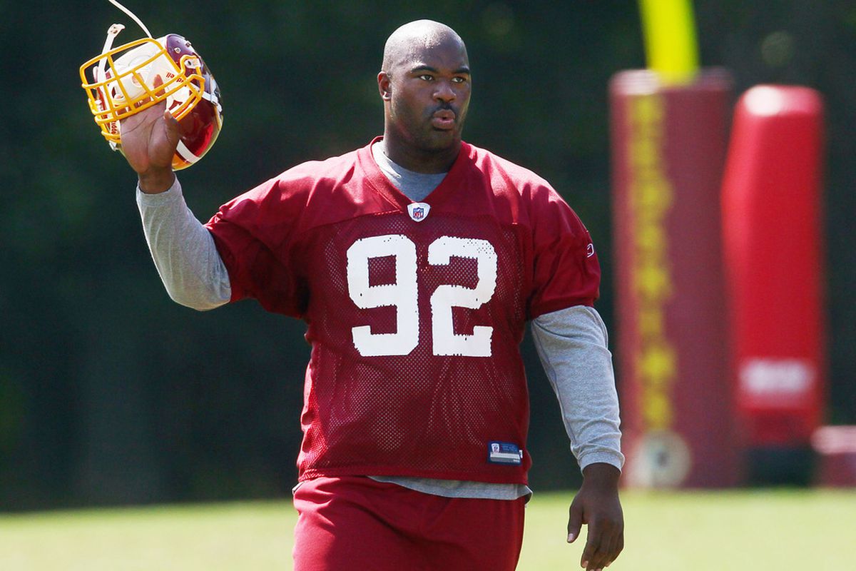 ASHBURN, VA - FILE:  Defensive lineman Albert Haynesworth #92 of the Washington Redskins walks off the field after missing his eighth consecutive day of practice. (Photo by Win McNamee/Getty Images)