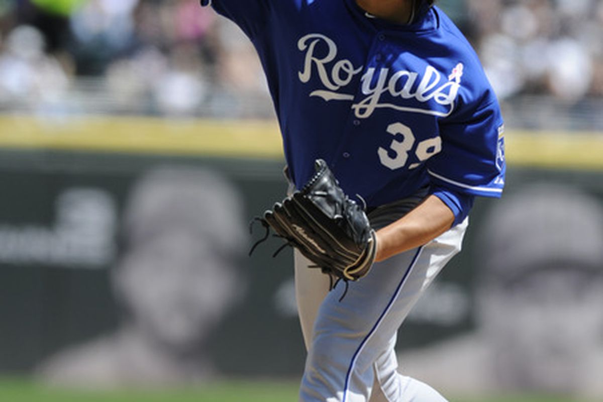 CHICAGO, IL - MAY 13: Luis Mendoza #39 of the Kansas City Royals pitches against the Chicago White Sox in the first inning on May 13, 2012 at U.S. Cellular Field in Chicago, Illinois.  (Photo by David Banks/Getty Images)