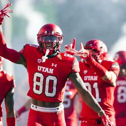 Utah wide receiver Siaosi Wilson takes to the field before facing off against the BYU Saturday, Sept. 10, 2016.