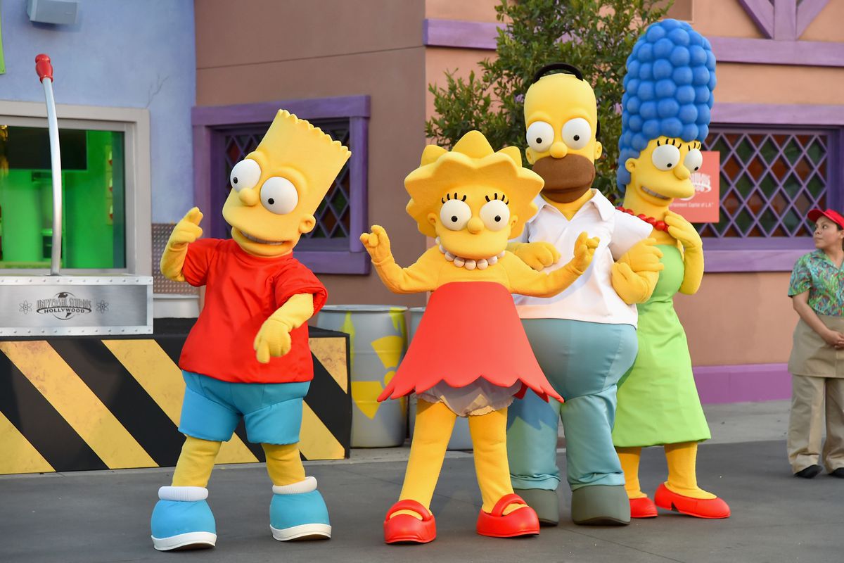 UNIVERSAL CITY, CA - MAY 12: The Simpsons attend the 'Taste of Springfield' press event at Universal Studios Hollywood on May 12, 2015 in Universal City, California.