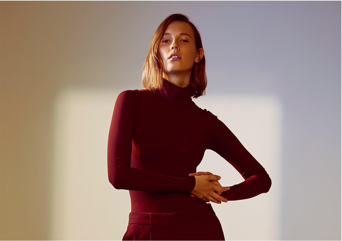 A burgundy bodysuit from Theory's fall 2016 collection
