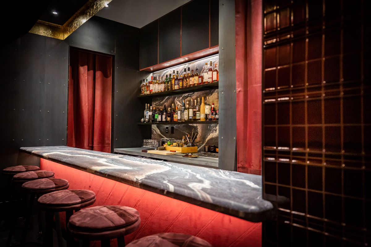 The bar at Mujo in Atlanta, GA is only available to diners with reservations for the omakase at the restaurant’s 15-seat sushi bar.