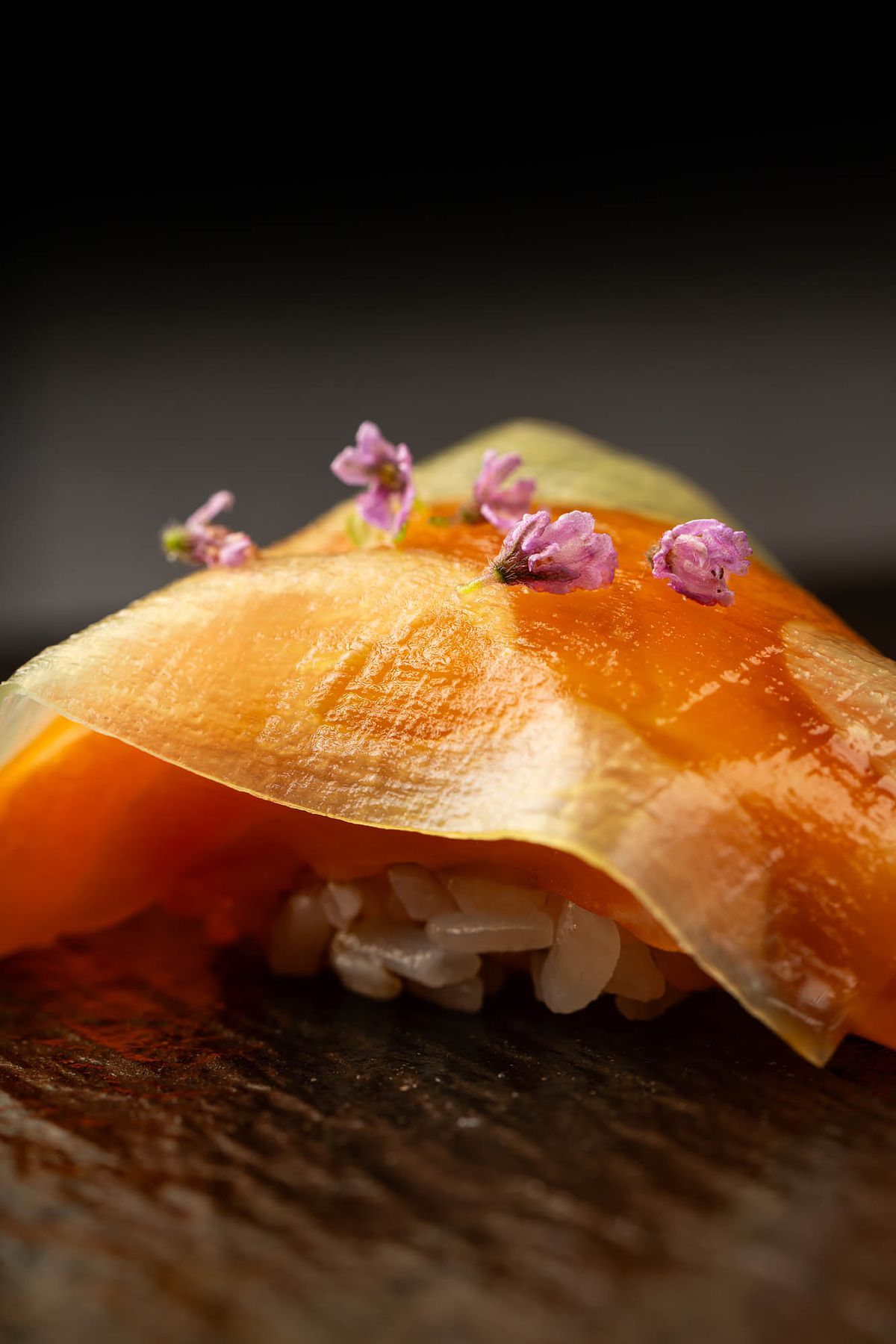 Dry-aged ora king salmon with marinated kelp from Sushi Note Omakase.