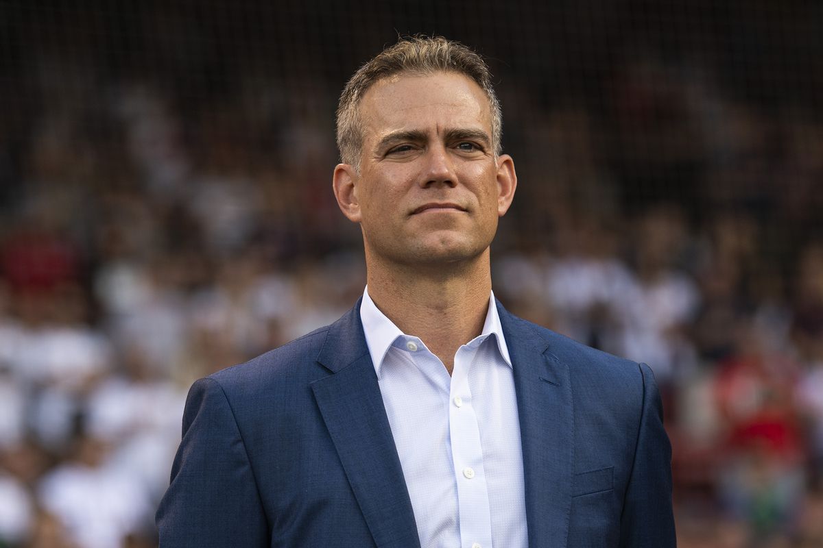 Major League Baseball executive Theo Epstein looks on during a pre-game ceremony in recognition of the National Baseball Hall of Fame induction of former Former Boston Red Sox player David Ortiz before a game between the Boston Red Sox and the Cleveland Guardians on July 26, 2022 at Fenway Park in Boston, Massachusetts.  