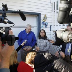Chuck and Judy Cox talk with the press at their home in Puyallup, Wash., Monday, Feb. 6, 2012.