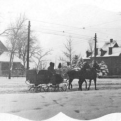 This photo look likes  a Christmas card.  A horse drawn sleigh is a picture of an earlier life in Salt Lake in 1900.