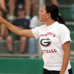 Grantsville softball coach Heidi Taylor is seen coaching her team in this Thursday, May 17, 2012 file photo.