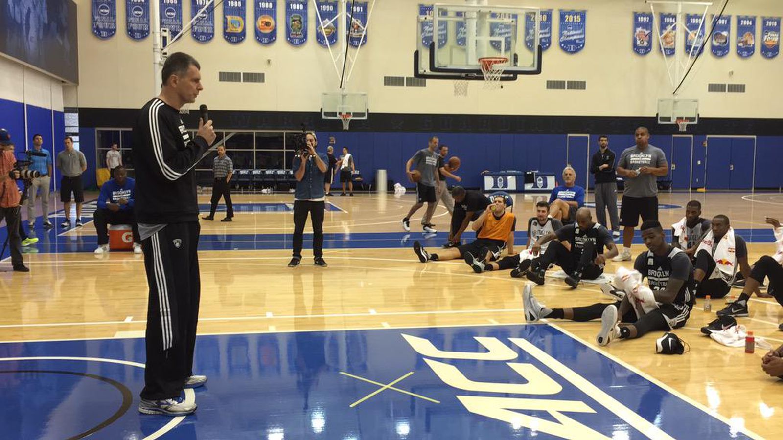 In surprise training session, Mikhail Prokhorov instructs