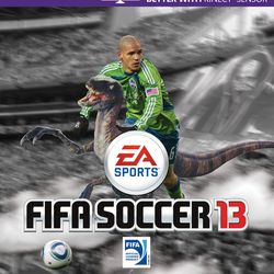 FIFA13 cover: Osvaldo Alonso riding his velociraptor