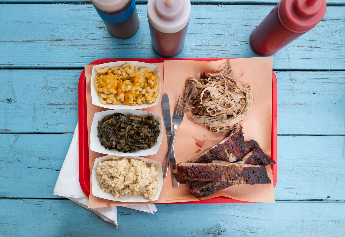 A plate of barbecue from Rodney Scott’s BBQ.