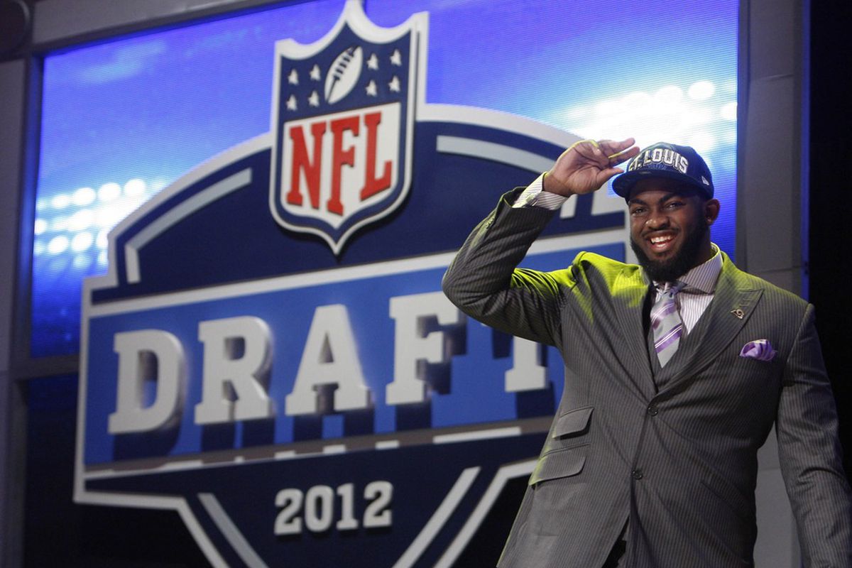 Apr 26, 2012; New York, NY, USA; Michael Brockers (LSU) is introduced as the number fourteen overall pick to the St. Louis Rams in the 2012 NFL Draft at Radio City Music Hall. Mandatory Credit: Jerry Lai-US PRESSWIRE