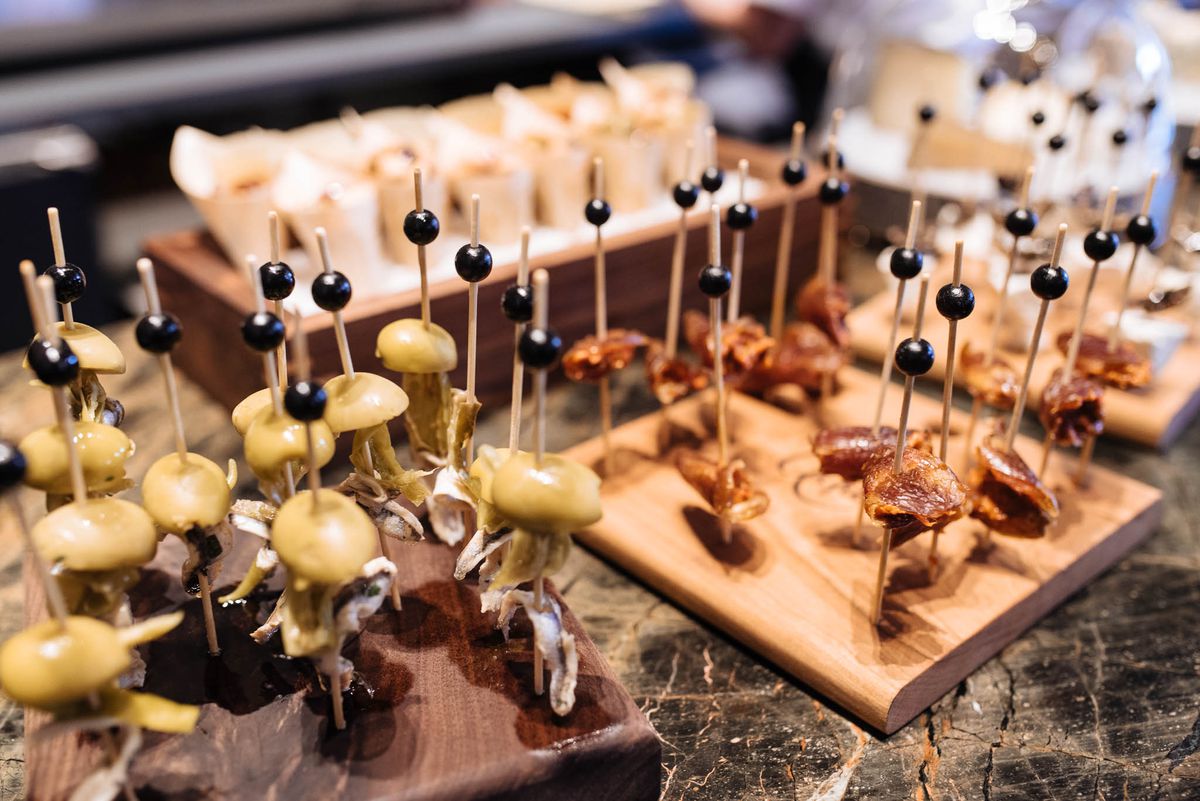 Basque-style pintxos, or finger foods secured with toothpicks