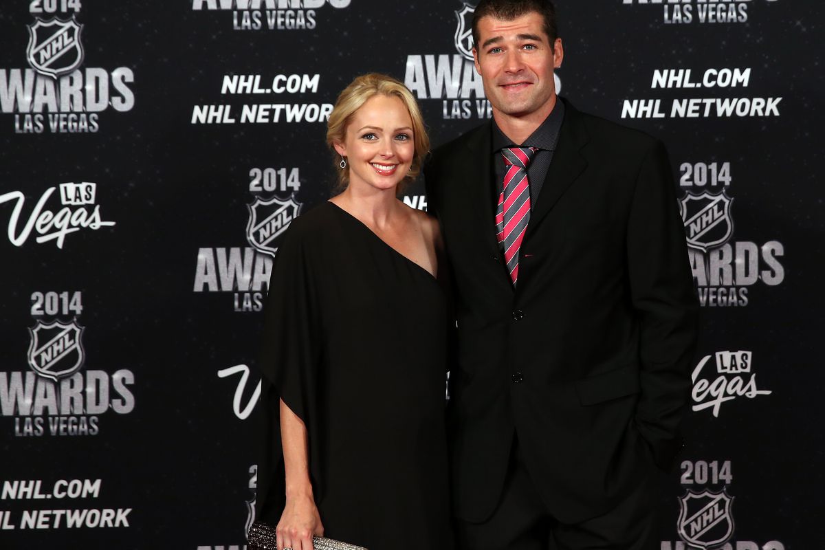 Patrick Marleau of the San Jose Sharks with his wife Christina arrive on the red carpet prior to the 2014 NHL Awards at Encore Las Vegas on June 24, 2014 in Las Vegas, Nevada.