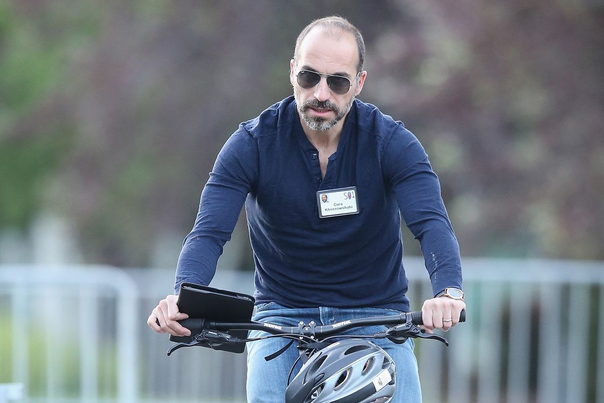 Uber CEO Dara Khosrowshahi on a bicycle