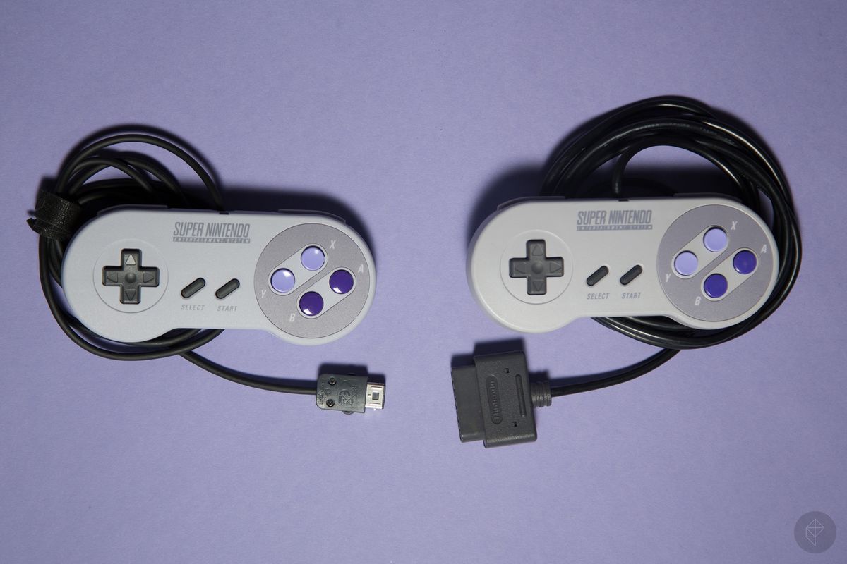SNES Classic controller (left) with original SNES controller