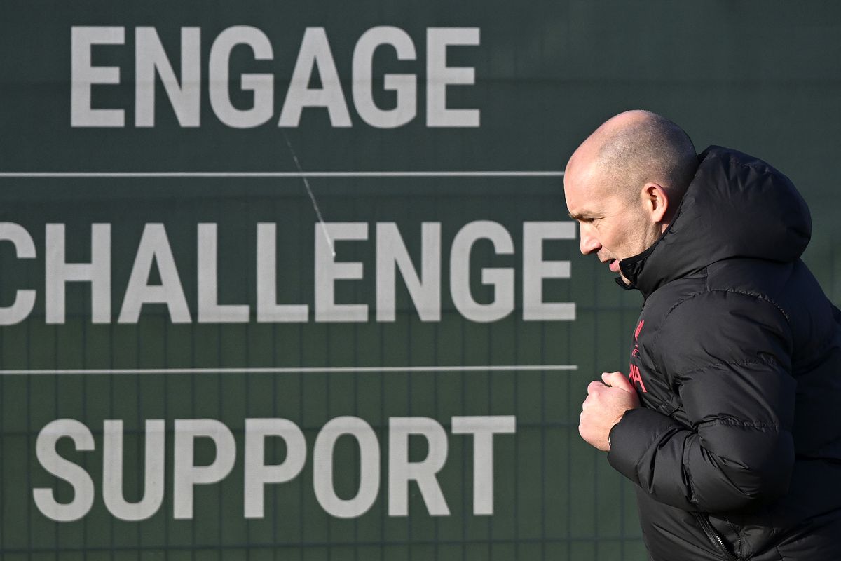 &nbsp;U18 manager Marc Bridge-Wilkinson of Liverpool during the U18 Premier League game at the AXA Training Centre on January 7, 2023 in Kirkby, England.