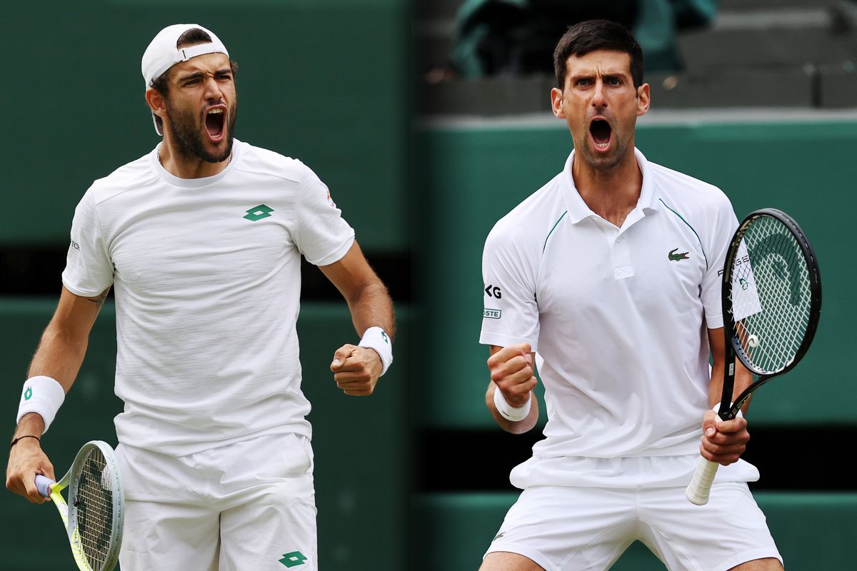 In this composite image a comparison has been made between Matteo Berrettini of Italy (L) and Novak Djokovic of Serbia.