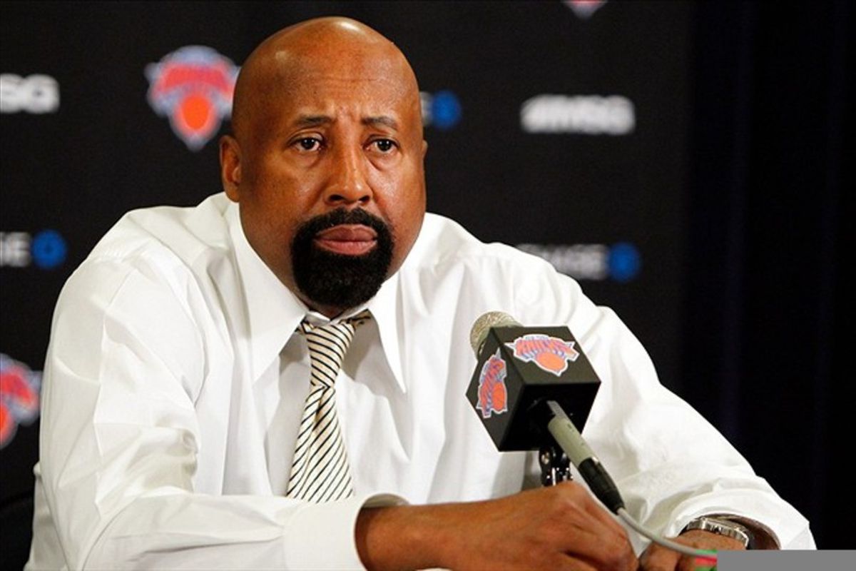 Mar. 14, 2012; New York, NY, USA; New York Knicks interim head coach Mike Woodson speaks at a press conference after the game against the Portland Trail Blazers at Madison Square Garden.  Knicks won 121-79. Mandatory Credit: Debby Wong-US PRESSWIRE