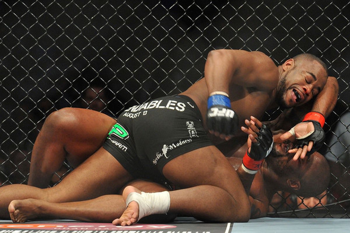 Evans used his wrestling roots to take down and punish Rampage Jackson at the culmination of their season coaching opposite each other on <em>The Ultimate Fighter</em>.  (Photo by Jon Kopaloff/Zuffa, LLC via Getty Images)