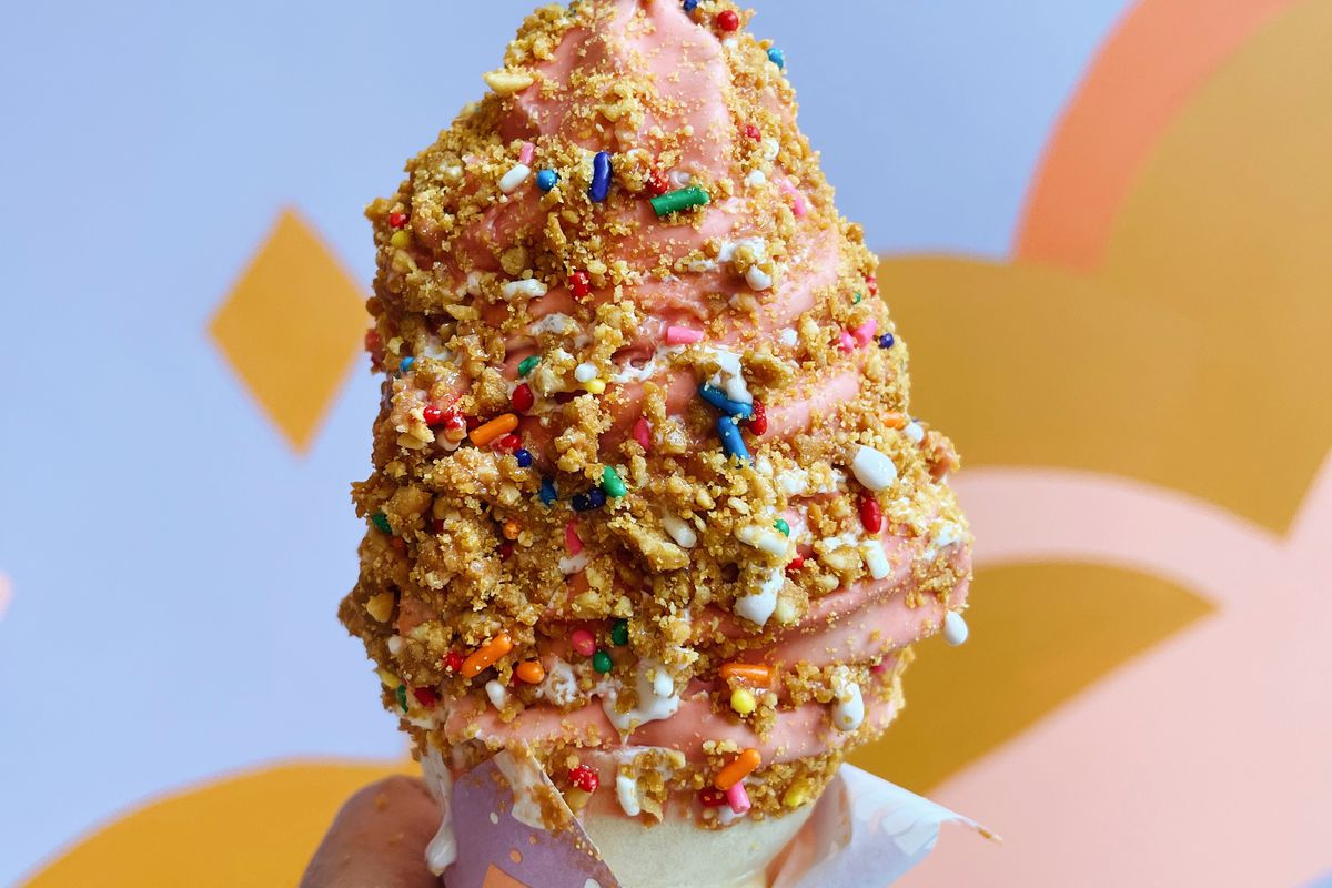 A soft serve ice cream cone