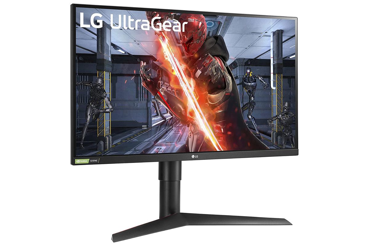 An image of a side view of LG’s 27-inch QHD gaming monitor, the 27GL83A-B.