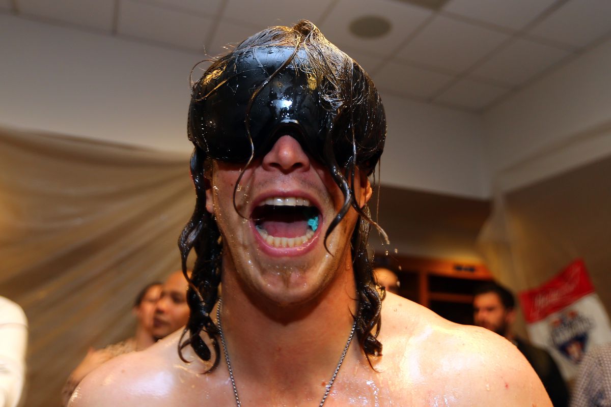 Colby Rasmus had his beer goggles on for the wild celebration in the Bronx after the Astros beat the Yankees 3-0 in the highest rated baseball game on ESPN in twelve years