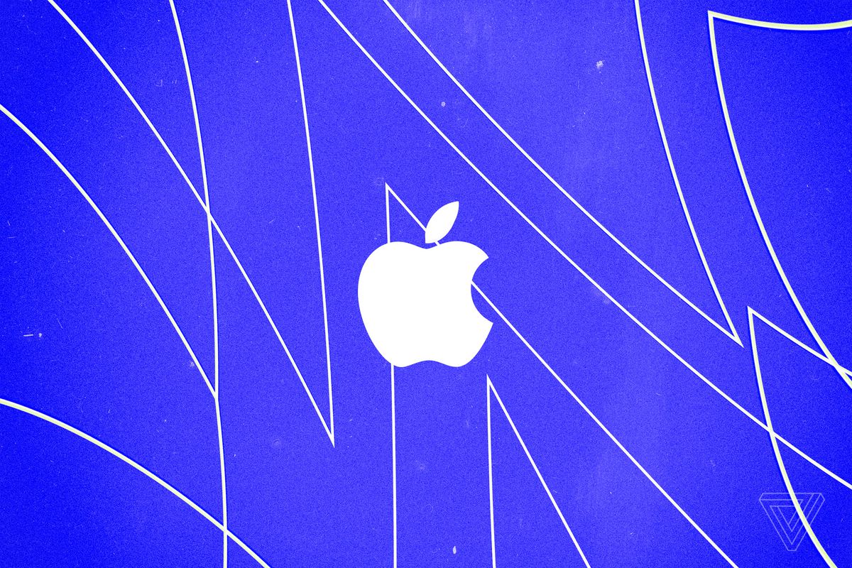 Stock image of an Apple logo against a blue background