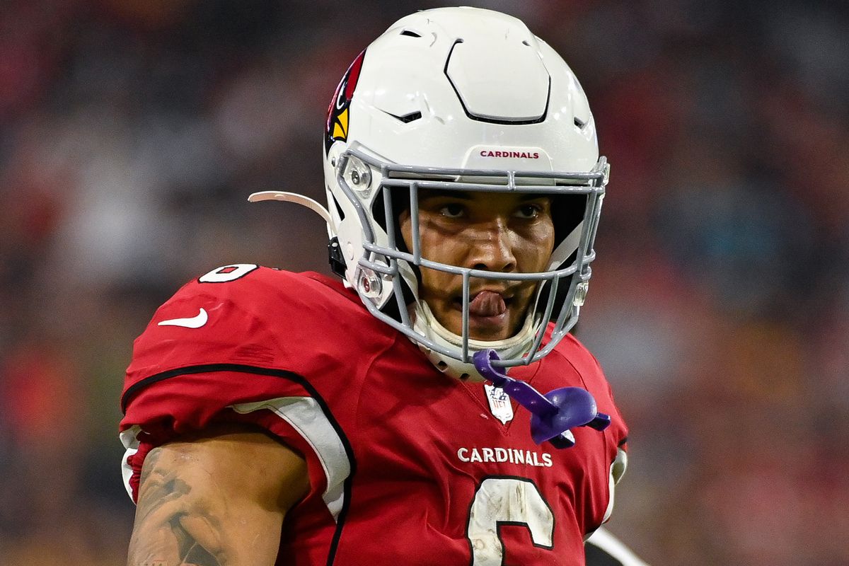 &nbsp;James Conner #6 of the Arizona Cardinals reacts after a first down against the Carolina Panthers in the third quarter at State Farm Stadium on November 14, 2021 in Glendale, Arizona. The Panthers defeated the Cardinals 34-10.
