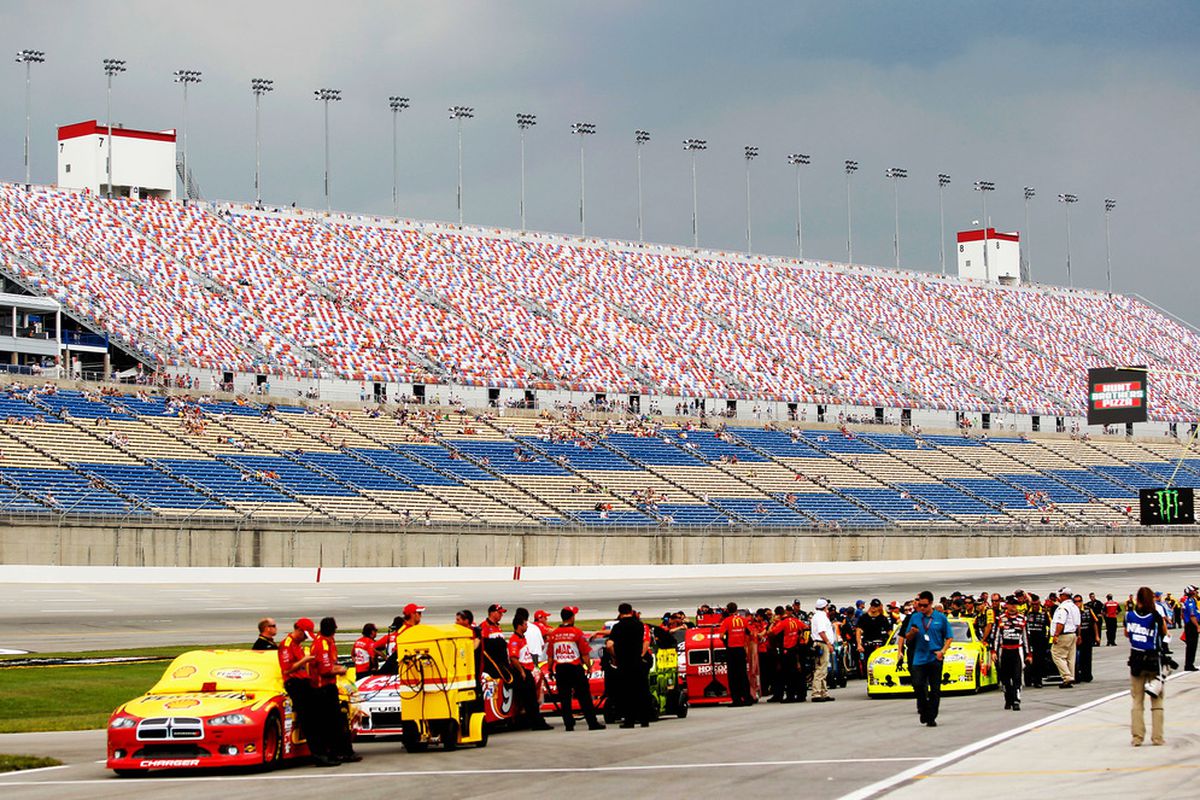 SPARTA, KY - JUNE 29:  Cars are gridded during qualifying for the NASCAR Sprint Cup Series Quaker State 400 at Kentucky Speedway on June 29, 2012 in Sparta, Kentucky.  (Photo by Sean Gardner/Getty Images for NASCAR)