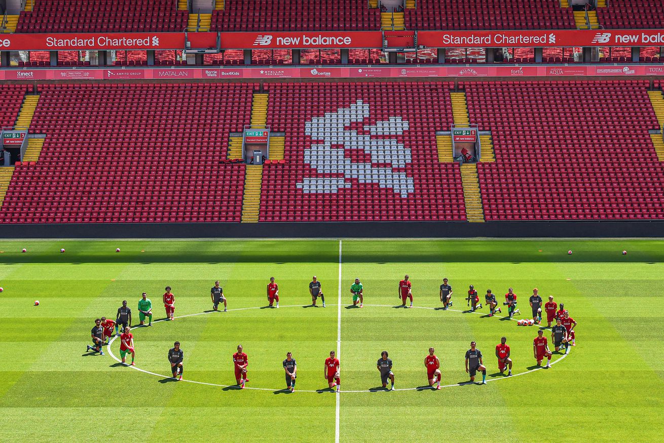 Liverpool Players Take the Knee in Memory of George Floyd During a Training Session