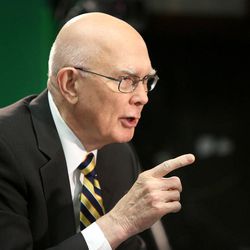 Elder Dallin H. Oaks discusses the subject of the balance between gay rights and religious rights during an interview in the KSL studio in Salt Lake City on Thursday, Jan. 29, 2015. 