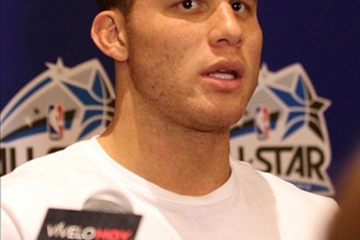 February 24, 2012; Orlando FL, USA;  Western Conference forward Blake Griffin of the Los Angeles Clippers (32) during the West all-stars press conference at the Hilton Orlando. Mandatory Credit: Kim Klement-US PRESSWIRE