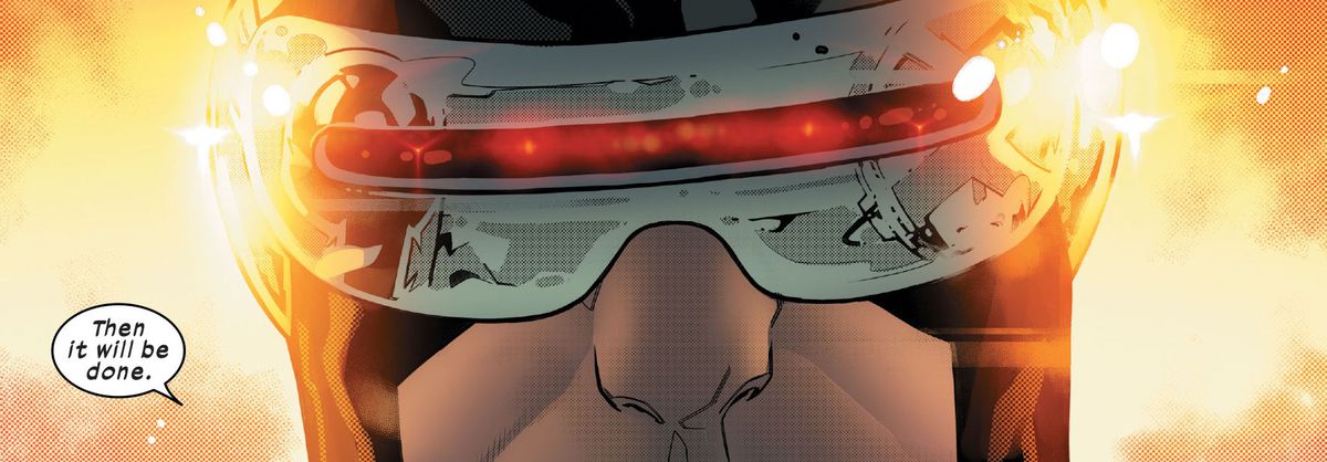Cyclops tells Charles Xavier that their mission to the Mother Mold factory on the sun “will be done,” in Powers of X #2, Marvel Comics (2019). 