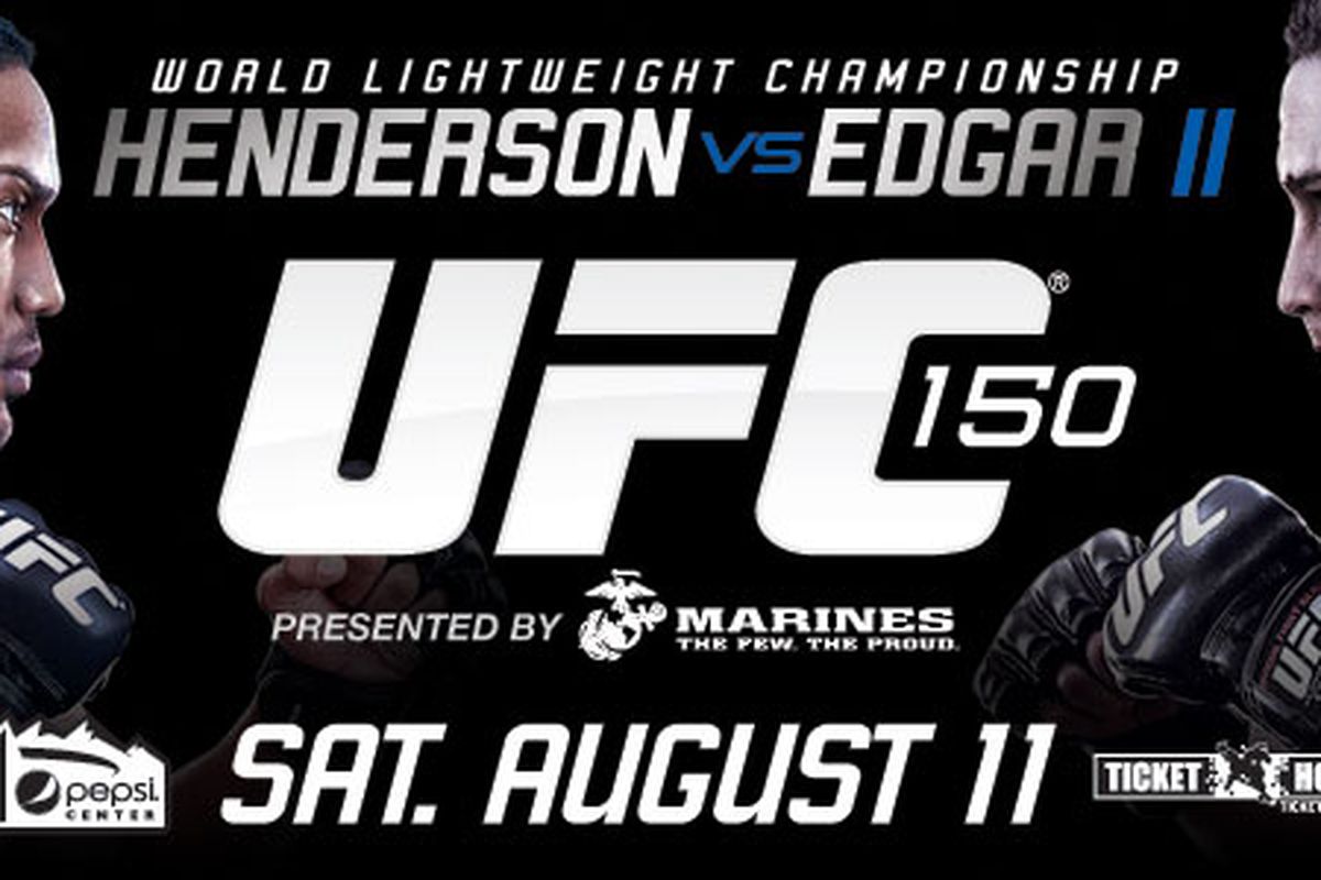UFC 150: "Henderson vs. Edgar 2" poster pic via <a href="http://media1.mm.ticketmaster.com/zuffa%20llc/email/UFC150_600X300.JPG">Ticketmaster.com</a>.