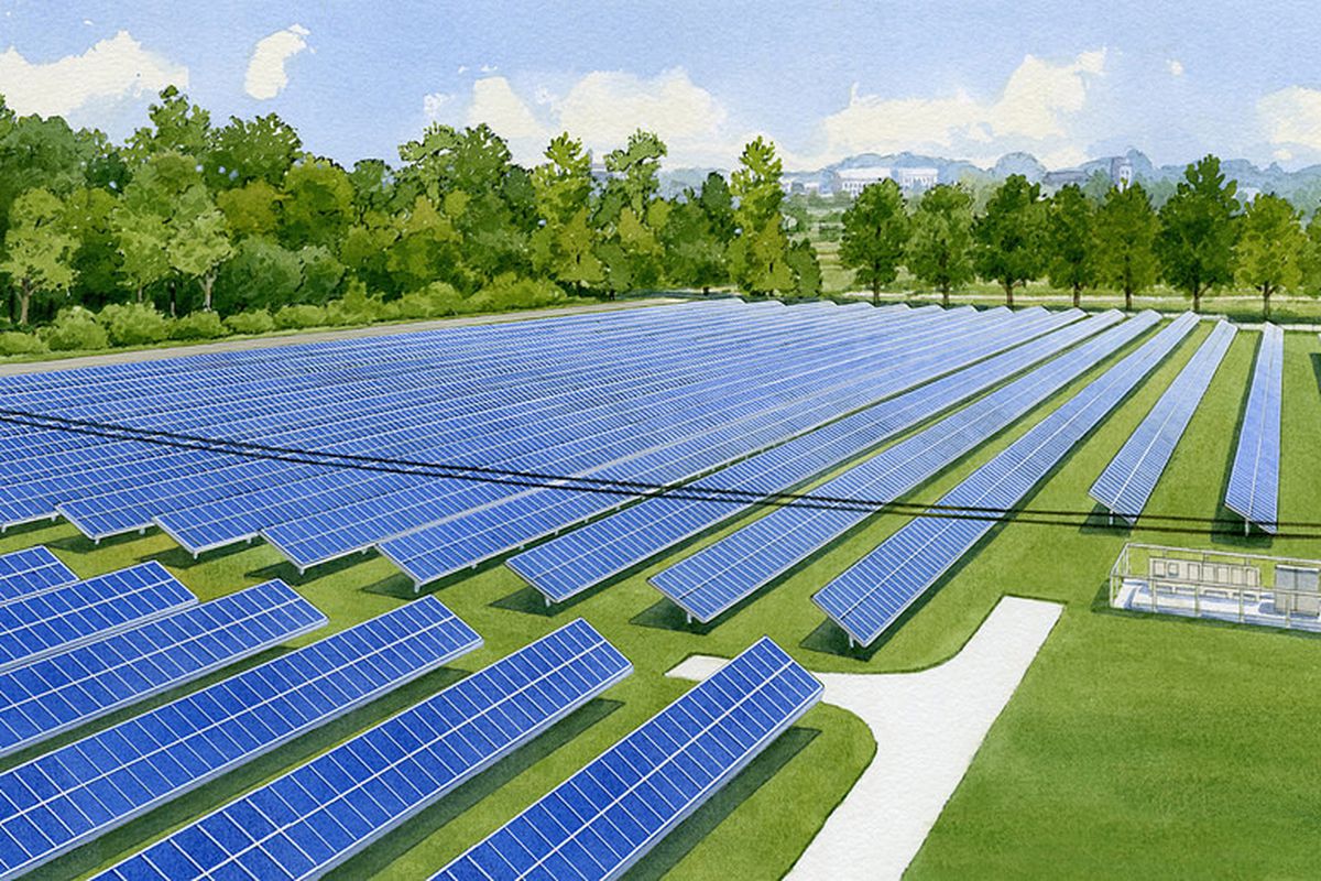 An artist’s rendering of a new shared solar project at Grand Valley State University, in Michigan.