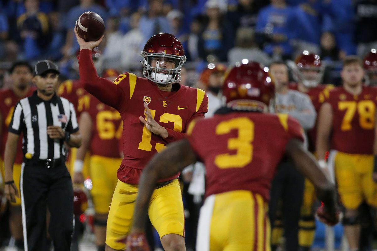 UCLA Bruins host USC Trojans at the Rose Bowl for the annual crosstown rivalry football game between the two Los Angeles PAC-12 schools.