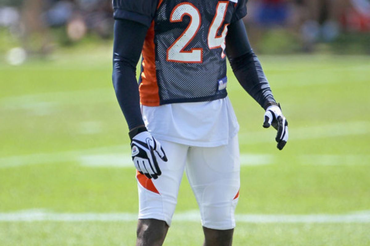 Cornerback Champ Bailey of the Denver Bronocs takes part in practice during training camp at Dove Valley in August, 2010.  (Photo by Doug Pensinger/Getty Images)