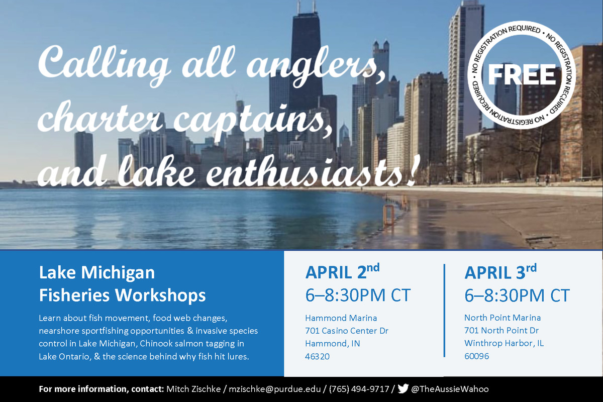 The complete flyer on the IISG Lake Michigan fisheries workshops on April 2 and 3.<br>Provided