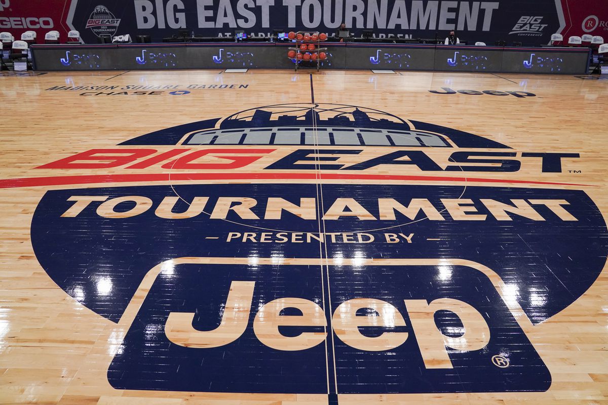 The Big East Tournament logo before a game at Madison Square Garden on March 12, 2021 in New York City.