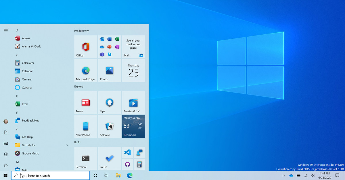 Microsoft announces new Windows 10 Start menu design and updated Alt-Tab -  The Verge