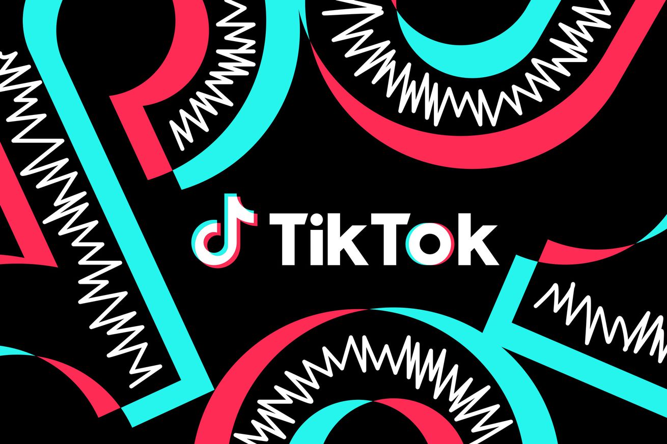 A TikTok logo surrounded by jazzy lines and colorful accents