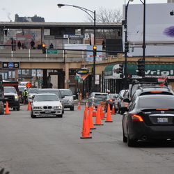 Addison traffic being funneled down to two lanes at Sheffield due to ongoing utility work