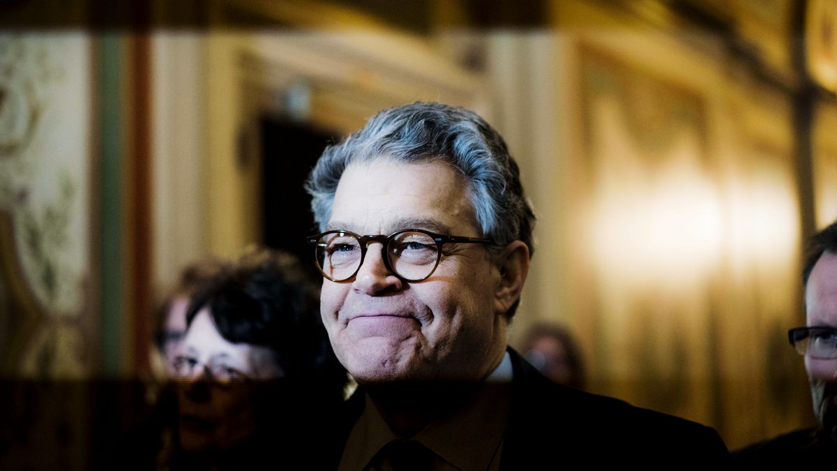 US Senator Al Franken (D-MN) prior to announcing his resignation while addressing allegations of sexual misconduct on December 7, 2017.