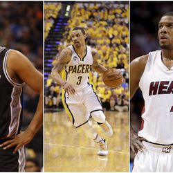 The Utah Jazz have been busy this offseason, acquiring veterans, from left, Boris Diaw, George Hill and Joe Johnson.
