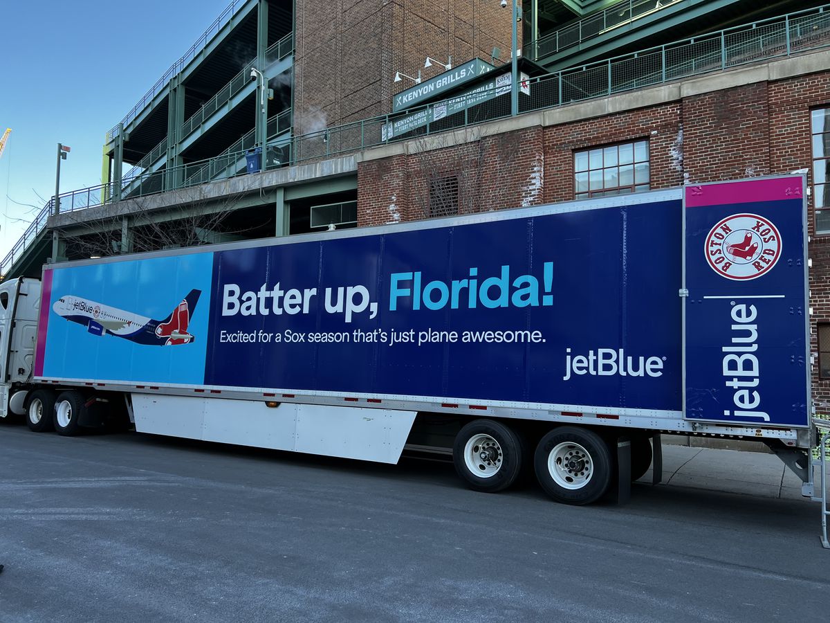 The equipment truck being loaded at Fenway Park