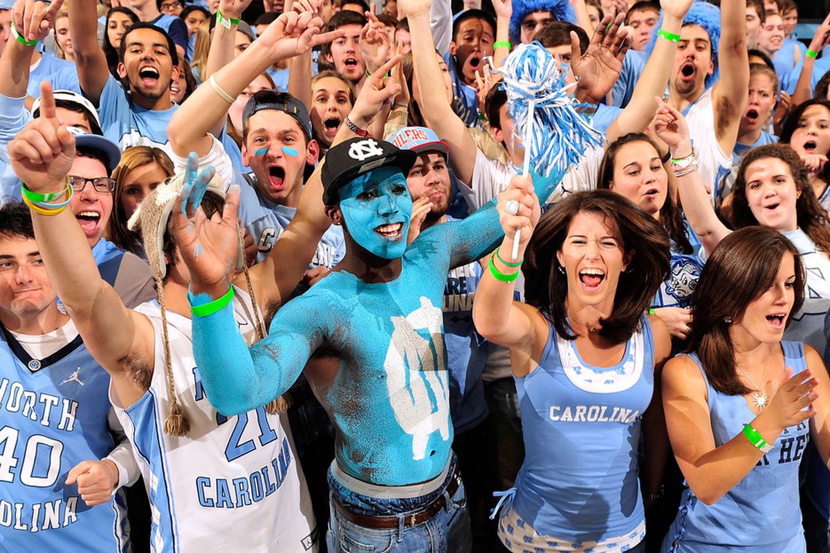 CHAPEL HILL, NC - NOVEMBER 30:  North Carolina Tar Heels fans cheer during a game against the Wisconsin Badgers at the Dean Smith Center on November 30, 2011 in Chapel Hill, North Carolina.  (Photo by Grant Halverson/Getty Images)