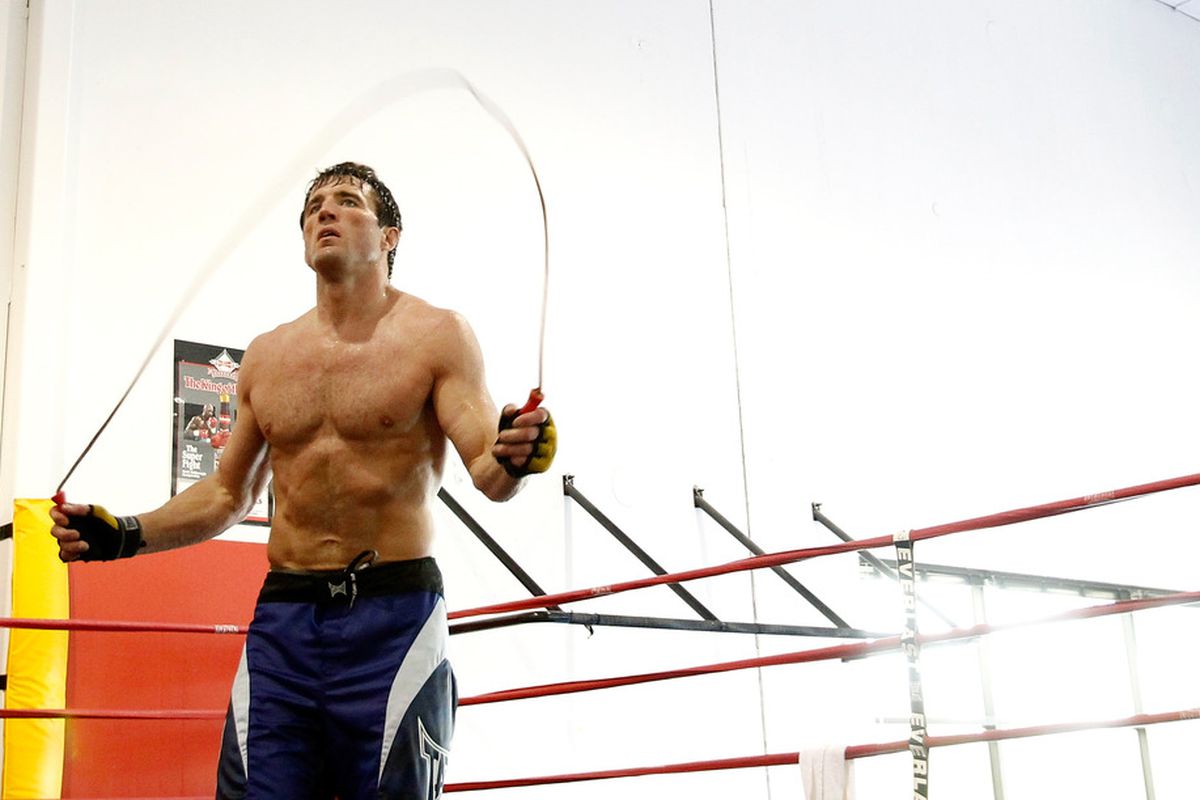 TUALATIN, OR - JUNE 26:  Chael Sonnen conducts a workout at the Team Quest gym on June 26, 2012 in Tualatin, Oregon.  Sonnen will fight Anderson Silva July 7, 2012 at UFC 148 in Las Vegas, Nevada.  (Photo by Jonathan Ferrey/Getty Images)