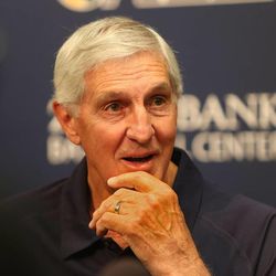 Former Jazz head coach Jerry Sloan talks to the media about his new role with the organization at a press conference at Zions Bank Basketball Center Thursday, June 20, 2013, in Salt Lake City. Sloan will be a senior basketball advisor for the team.