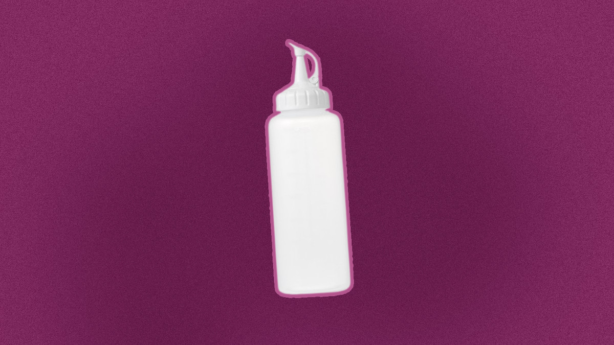 A plastic squeeze bottle